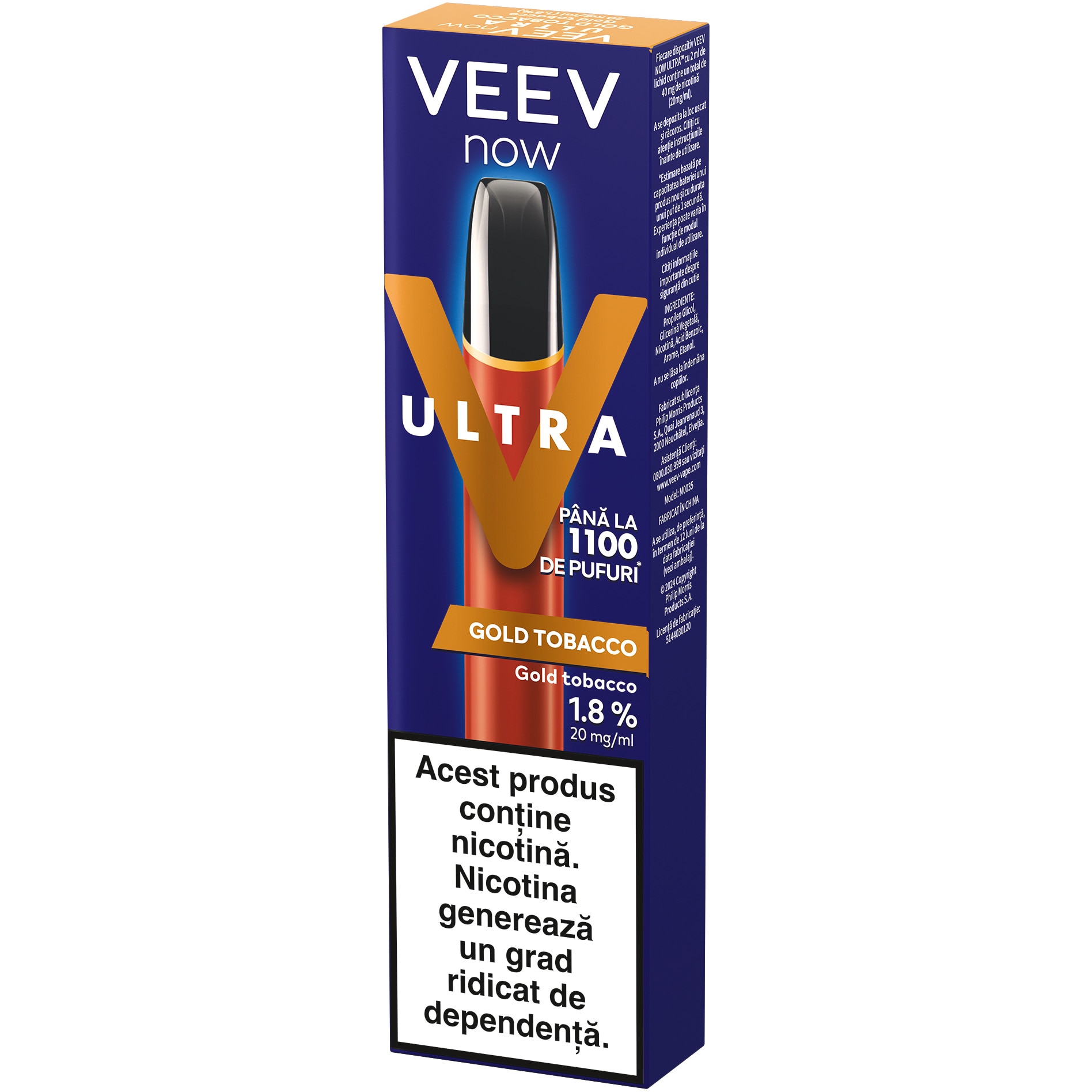 Tigara electronica Veev Now Ultra, Gold Tobacco, disposable, 1.8%, 2ml