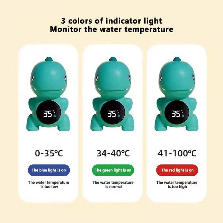 Elektronikus LED Fürdőhőmérő, Úszó, Vízálló, 3 Hőmérsékletfokozat, Dinoszaurusz