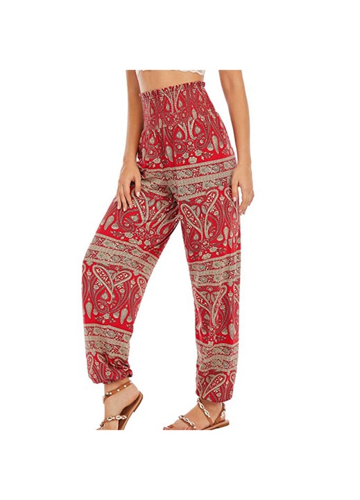 Női nadrág, piros, magas derék, poliészter/poliuretán, S INTL