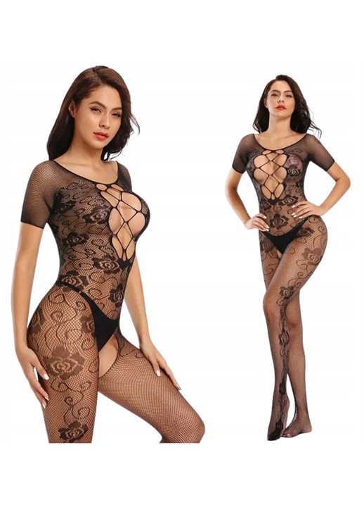 Bodystocking szexi, EroChic, nyitott, fekete, univerzális méret
