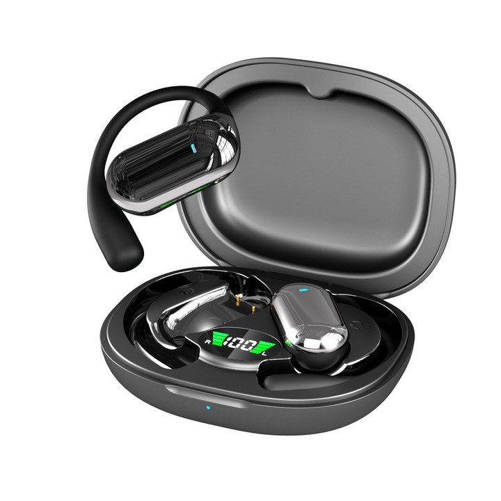 Безжични слушалки с шумопотискане, Bluetooth 5.4, безжични, на ушите, High Fidelity аудио, интензивен бас, двоен микрофон, хендсфри, режим за прозрачност и игра, спортни, универсални, за телефон, LED дисплей, черни