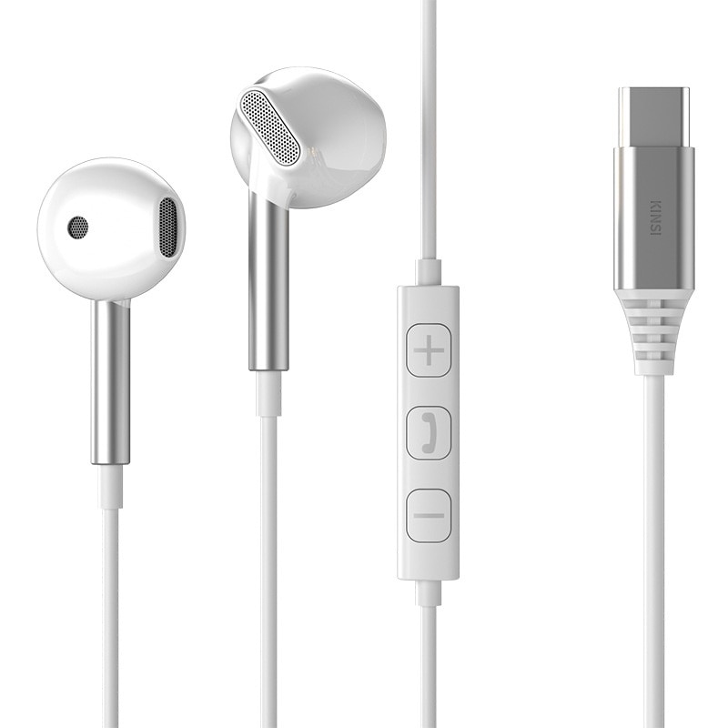 Casti cu Fir Type-C, KINSI, In-ear, Confortabil de purtat, 1.2 m, alb