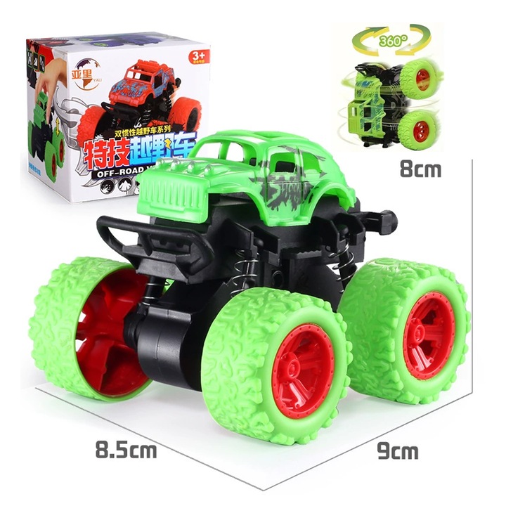 Masinuta Monster Truck, Vehicule de teren, 360 grade rotire, constructie rezistenta, pentru interior si exterior, Verde