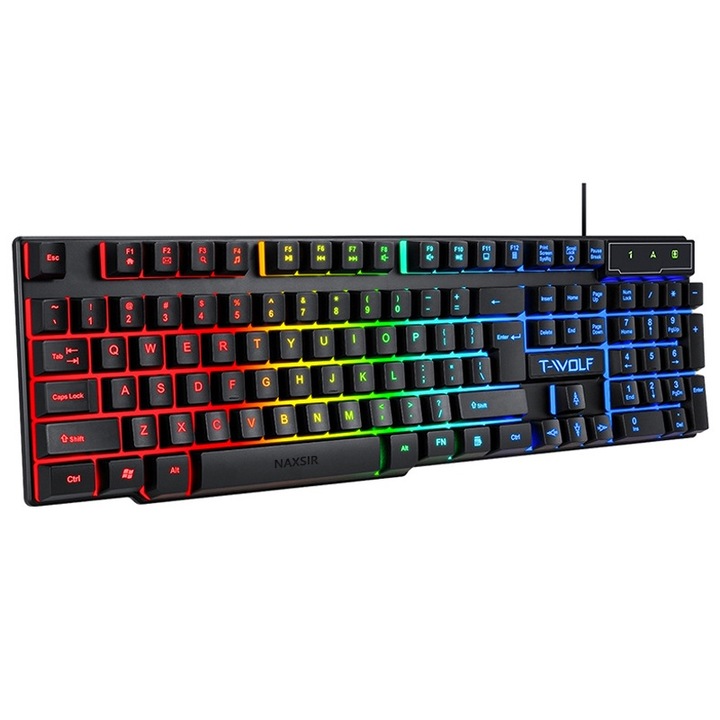 Механична клавиатура NAXSIR, RGB осветление, 104 клавиша, с USB кабел, преносима, черна