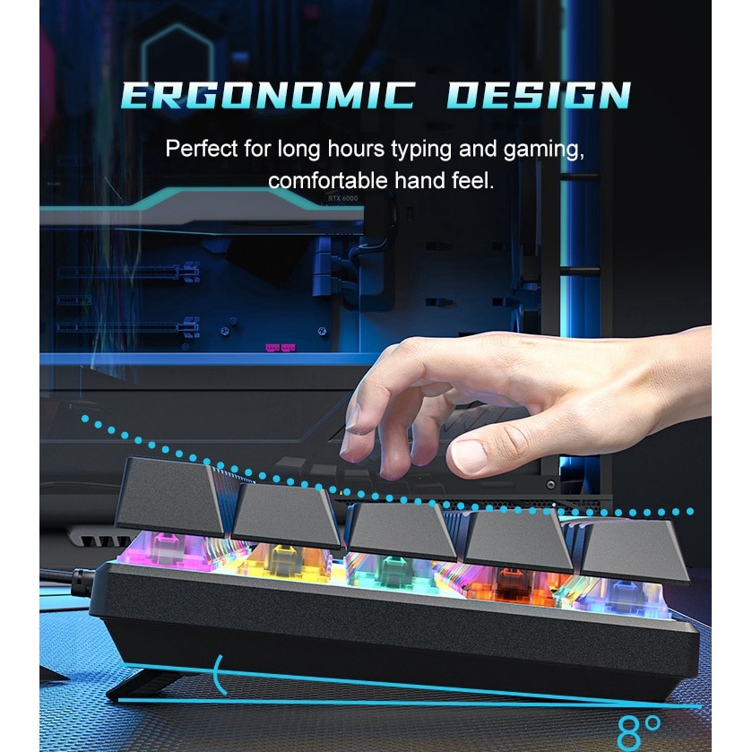 Tastatura Mecanica Gaming NAXSIR, 60%, iluminare RGB, 61 taste