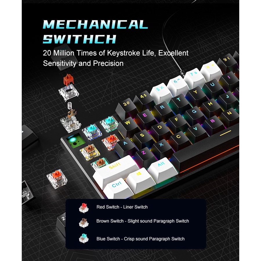 Tastatura Mecanica Gaming NAXSIR, 60%, iluminare RGB, 61 taste
