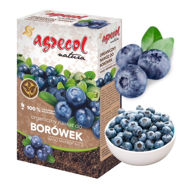 Естествен тор за боровинки, Agrecol, 1,5 кг, идеален за органични култури, обогатен с азот, фосфор, калий и магнезий за здравословно развитие, обилни реколти и висококачествени плодове, лесен за използване и нанасяне