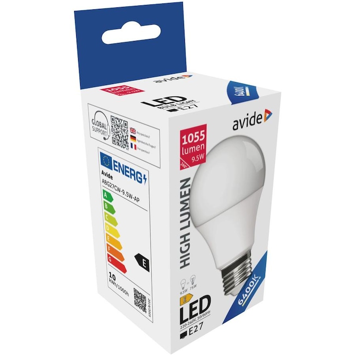 Авиде LED крушка A60 9.5W E27 студено бяла
