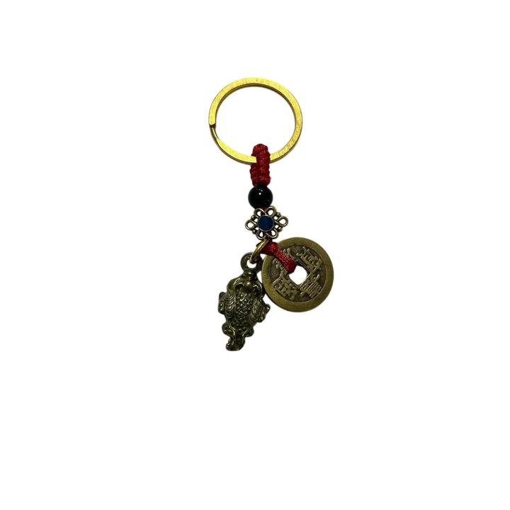Feng shui GOBI fém kulcstartó varangygal és érmékkel, 6x4cm