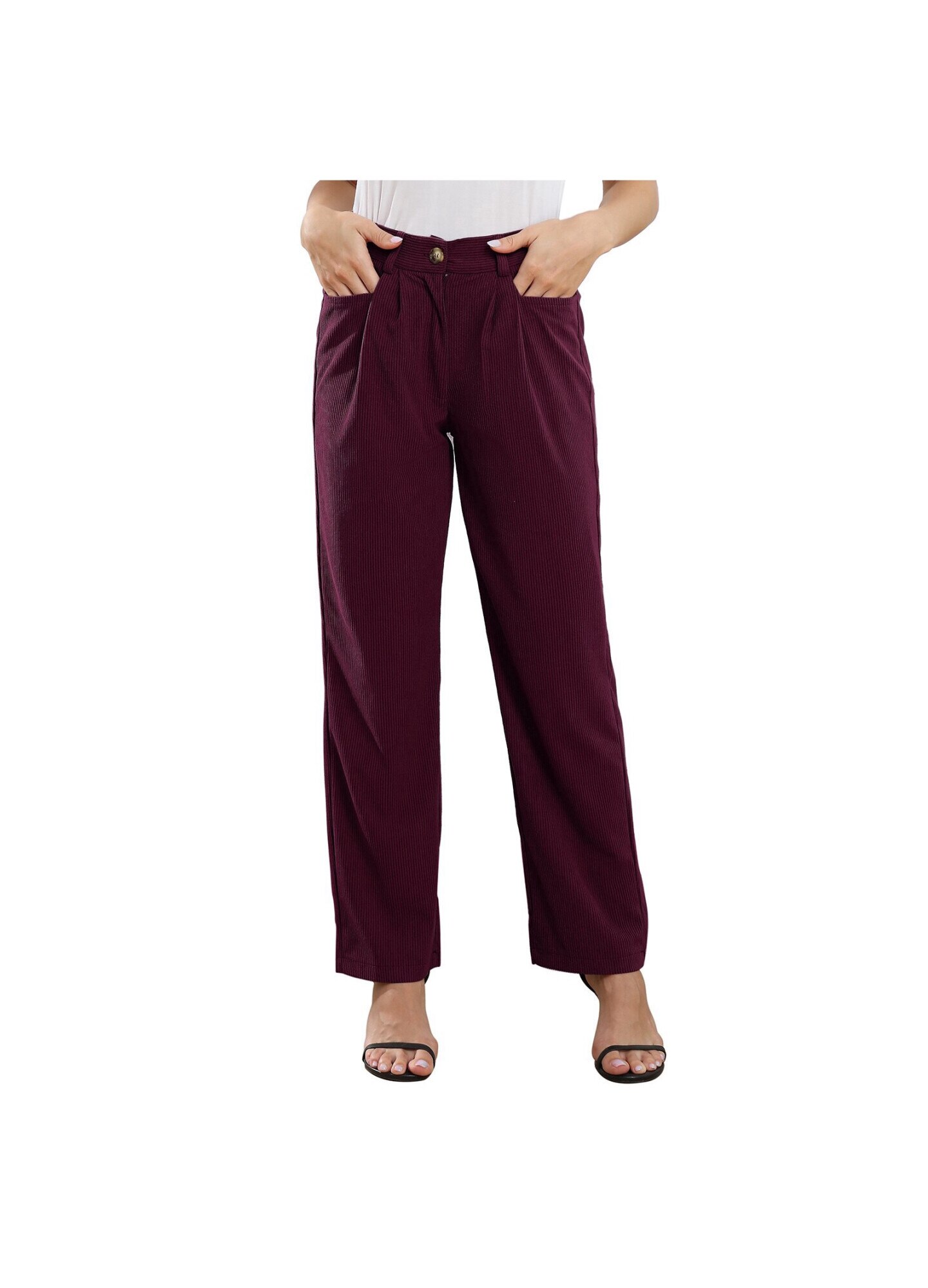 Pantaloni dama, talie inalta, eleganti, cu fermoar, buzunare