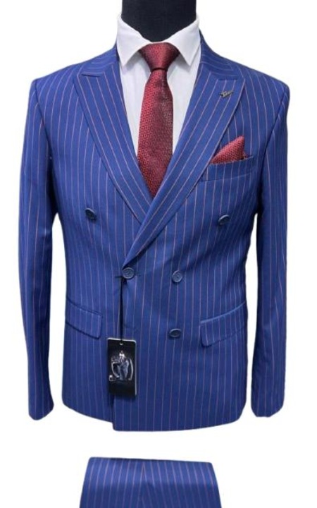 Костюм на райе Slim Fit, Червен/Син