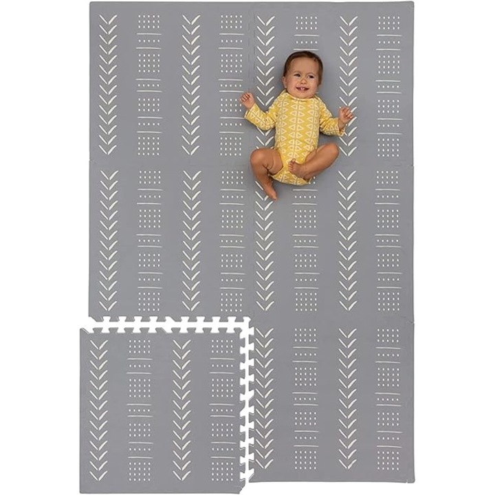 Habszivacs kirakós szőnyeg gyerekeknek, 6 darabos, vízálló, foltálló, könnyen tisztítható, GYERMEKSZERŰ VISELKEDÉS, 182 x 122 x 1 cm, Szürke