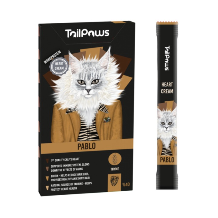Tail Paws PABLO Gustare PREMIUM – Crema cu Inimi de Pasare 40% Carne in Compozitie cu Extract de Cimbru 5 buc/cutie