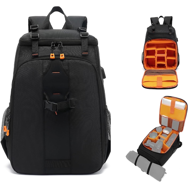 Rucsac camera Foto/Laptop 15.6", GOSTOCK®, 29x15x45CM, Impermeabil, Port de incarcare USB, Negru