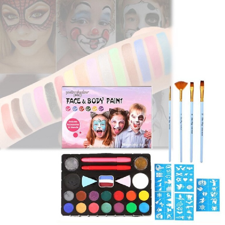 Комплект Agkhan за рисуване на лица за детско парти, деца и възрастни, 15 цвята, боя на водна основа, нетоксичен, 3 години +, многоцветен