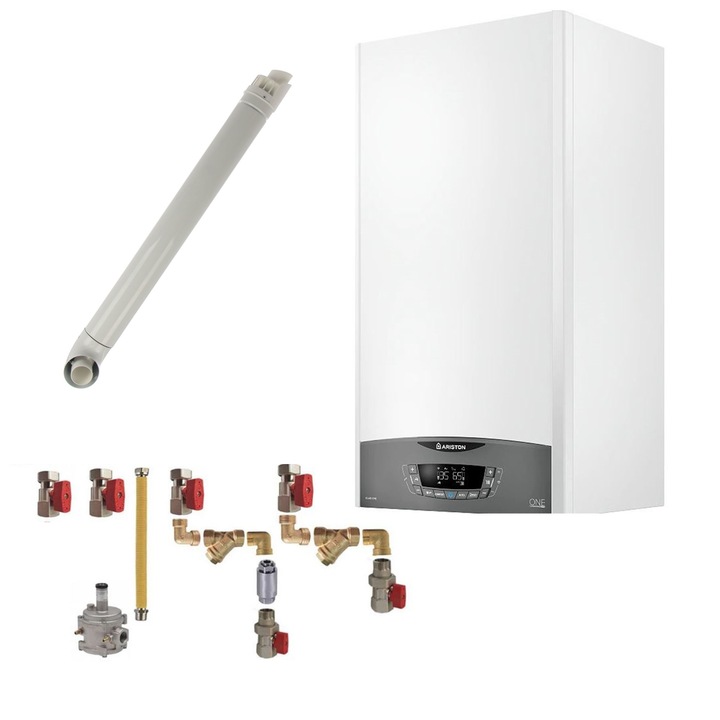 Pachet centrala termica murala Ariston CLAS ONE System 35 kW, in condensare, doar incalzire, gaz natural + GPL, cu kit montaj complet RTM si kit de evacuare RTM incluse