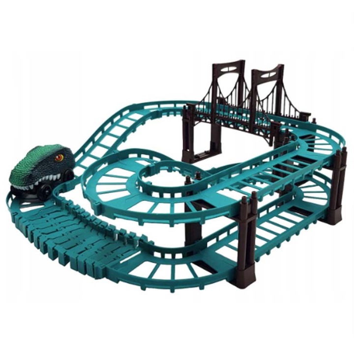 Играчка за деца дино камион dalimag, интерактивна, електрически колички динозаври, състезателна писта, 200 x 180 x 60 мм, зелена