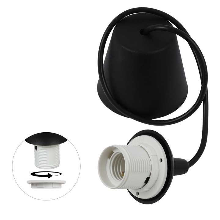 Cablu adaptor, Light Home, E27, 230 V, IP 20, Racord Hook-and-loop, Elegant, Lungime 100 cm, Latime 70 mm, Mushroom, Negru, Alb