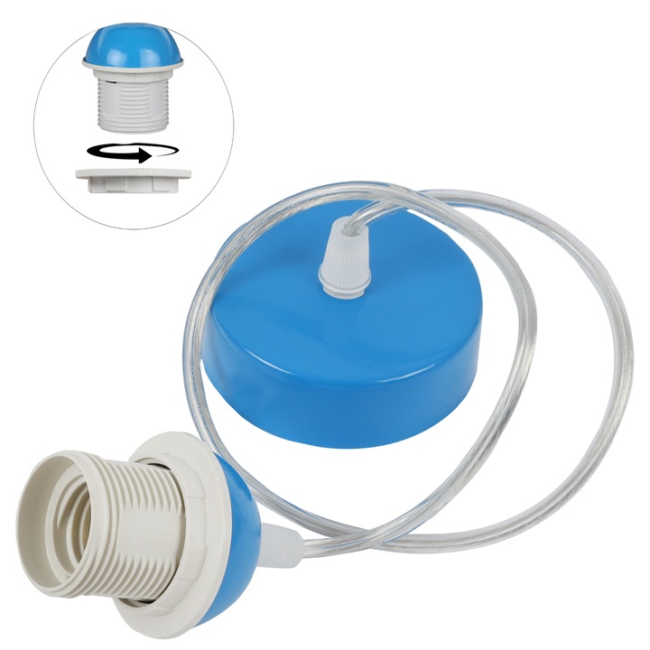 Cablu adaptor, Light Home, E27, 230 V, IP 20, Racord, Universal, Lungime 100 cm, Latime 50 mm, Conic, Albastru, Alb