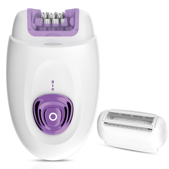 Epilator 2-in-1, BOMSTOM, 2 viteze, 32 pensete, iluminare LED, violet, set complet