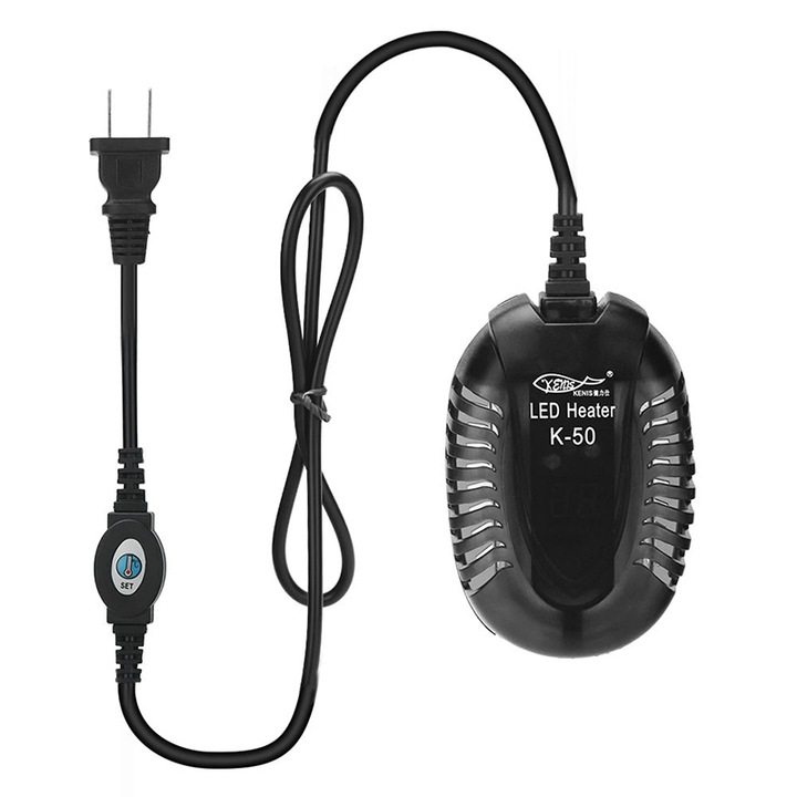 Потопяем нагревател за аквариум, външно управление, LED дисплей, 50W, 10l, 110-120V, черен