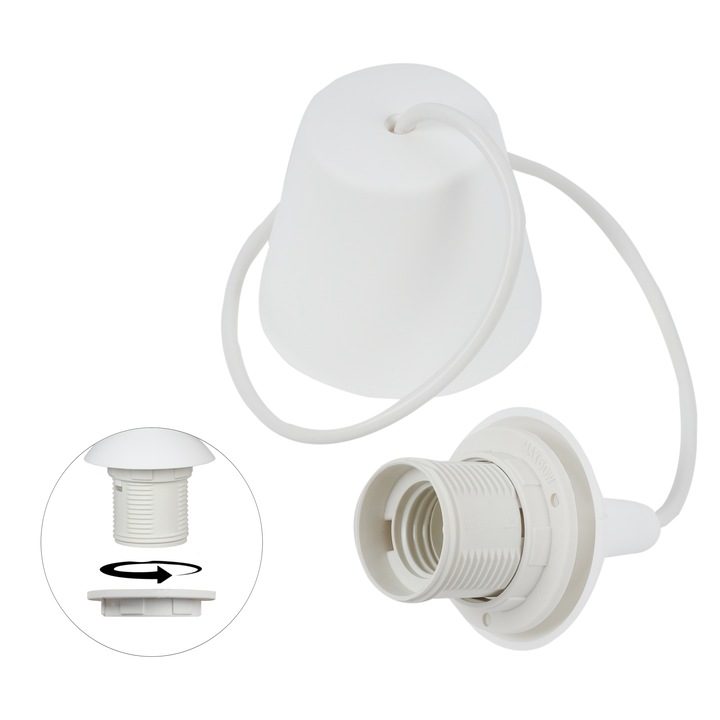 Cablu adaptor, Light Home, E27, 230 V, IP 20, Montare pe carlig, Instalare usoara, Lungime 100 cm, Latime 70 mm, Mushroom, Alb