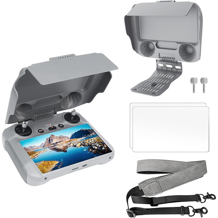 3 az 1-ben készlet DJI RC 2-hez, Rqiurpn, napvédővel, hordszíjjal, védőfóliával, ezüst