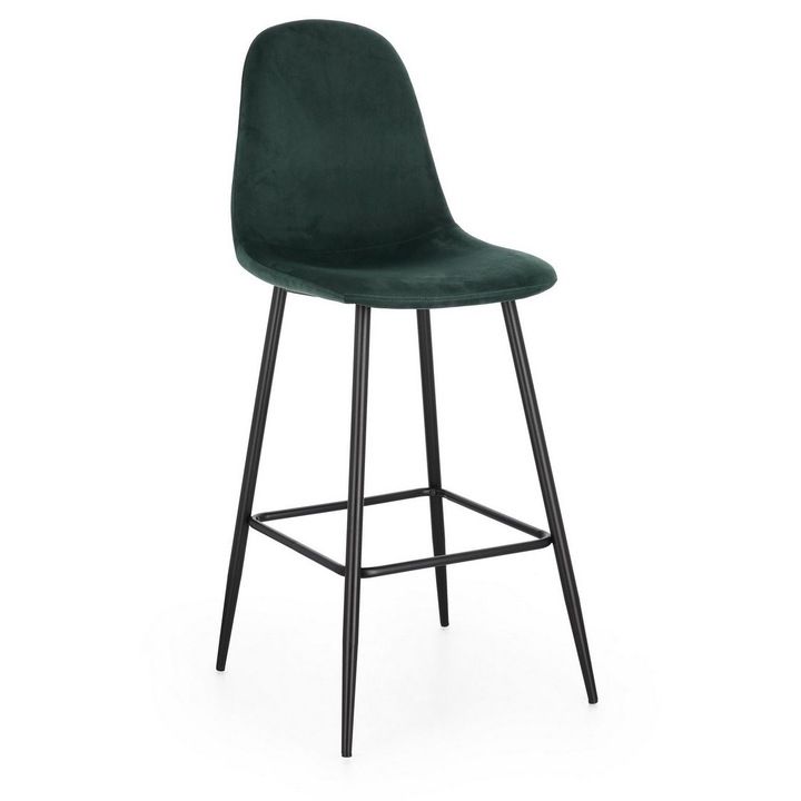 Set 4 scaune bar otel negru catifea verde Irelia 44x53x112 cm