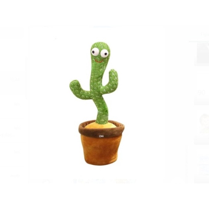PICCGROVE beszélő és táncoló kaktusz interaktív játék, utánzó, énekel, oktató, 32 cm, USB-vel, zöld