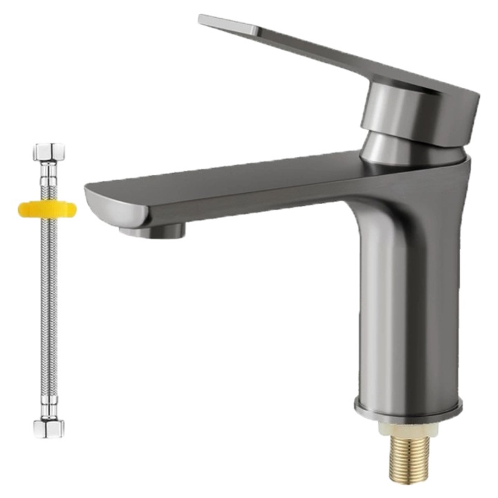 Санитарен кран, мивка за баня, включени конектори, устойчив на надраскване, черен, минималистичен дизайн, с 80 см тръба за подаване на вода