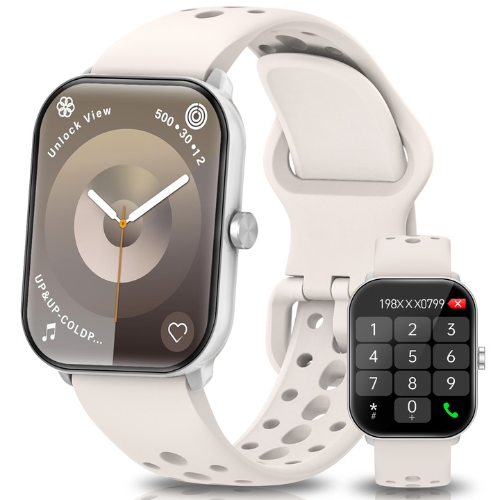 NAIXUES női okosóra, 2,01 hüvelykes 2,5D ívelt képernyő, Bluetooth 5.4 hívások fogadására/kezdeményezésre, AI hangasszisztens, 50+ sportolási mód, IP68 vízálló, lépésszámláló, pulzusszám, SpO2, női egészségügy, Android / iOS, ezüst