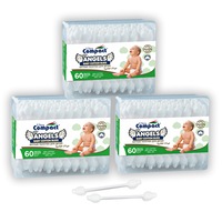 Set 3 cutii Betisoare de Urechi pentru Bebelusi si Copii cu Protectie, 100% Bumbac, Ultra Compact, 180 Buc (3 x 60 buc)