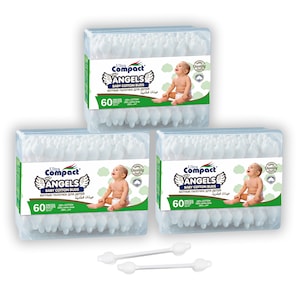 Set 3 cutii Betisoare de Urechi pentru Bebelusi si Copii cu Protectie, 100% Bumbac, Ultra Compact, 180 Buc (3 x 60 buc)