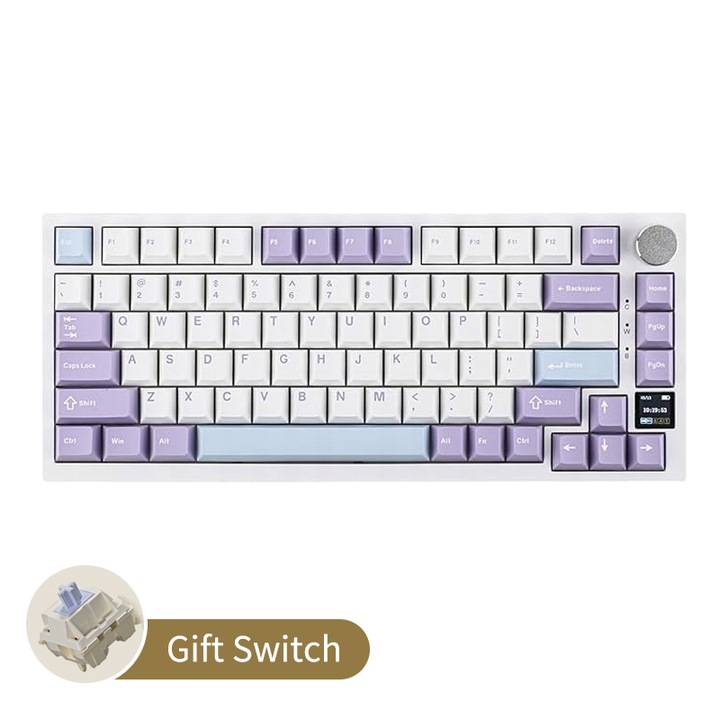 Механична клавиатура Ajazz AK820 Pro 75%, компактен дизайн, Bluetooth 5.1/2.4G свързаност, TFT екран, лилав цвят