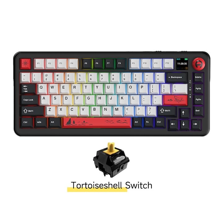 AK820 MAX PLUS tastatura mecanica fara fir AJAZZ® Turtle comutator de origine Tri-mod joc tastatura mecanica TFT ecran colorat 8000mAh lunga durata de viata RGB DIY suport multi-sistem potrivit pentru jocuri si birouri Punk tastatura cool