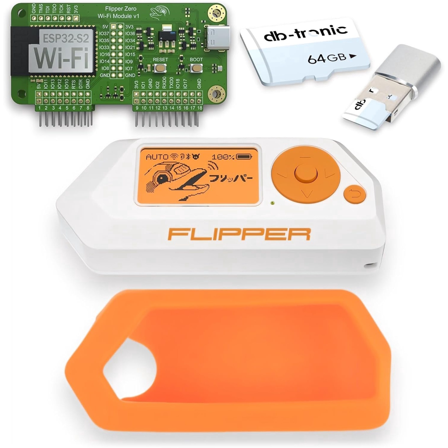 Set Flipper Zero cu carcasa din silicon, modul WiFi, Card de