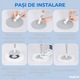 Set Mop Rotativ Macvi® cu Galeata Dubla, Actiune si 2 Rezerve Microfibra, Rotatie 360°, Sistem Stoarcere Automata, Coada Reglabila telescopica, Mop Profesional pentru Parchet, Gresie, Marmura, Alb Gri
