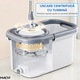 Set Mop Rotativ Macvi® cu Galeata Dubla, Actiune si 2 Rezerve Microfibra, Rotatie 360°, Sistem Stoarcere Automata, Coada Reglabila telescopica, Mop Profesional pentru Parchet, Gresie, Marmura, Alb Gri