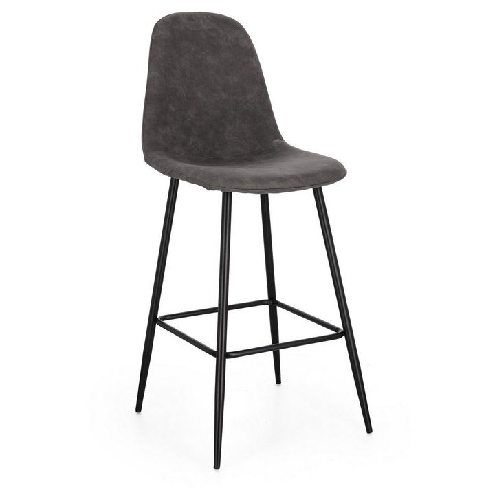 Set 4 scaune bar otel negru textil gri Yrelia 44x53x112 cm