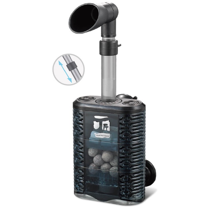 Filtru apă acvariu mic Aquacraftsman, 1-30 litri, sistem de filtrare 3-in-1, negru, 7,8x3,8x10,3cm