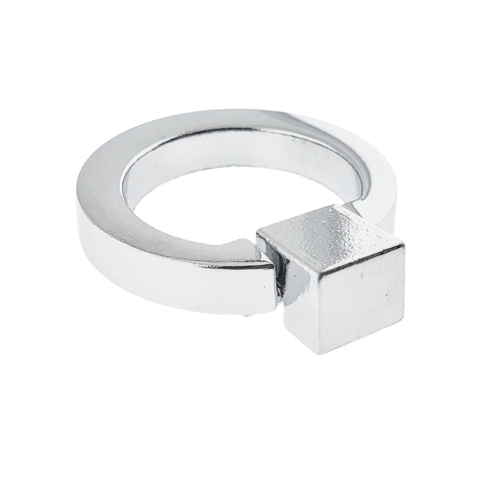 Buton cu inel de prindere, pentru mobila, din metal, diametru 40 mm, MOB-67373, inaltime 7 mm, argintiu Argintiu 40 mm