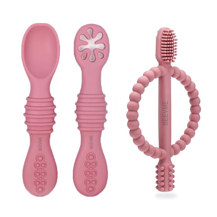 Комплект от 3 предварителни лъжици, играчки за зъби, силикон за бебета, без BPA, BEEVME