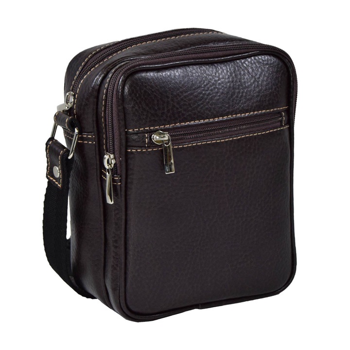 Borseta piele moale maro, MAGAZINULDEGENTI, model cu fermoare 010