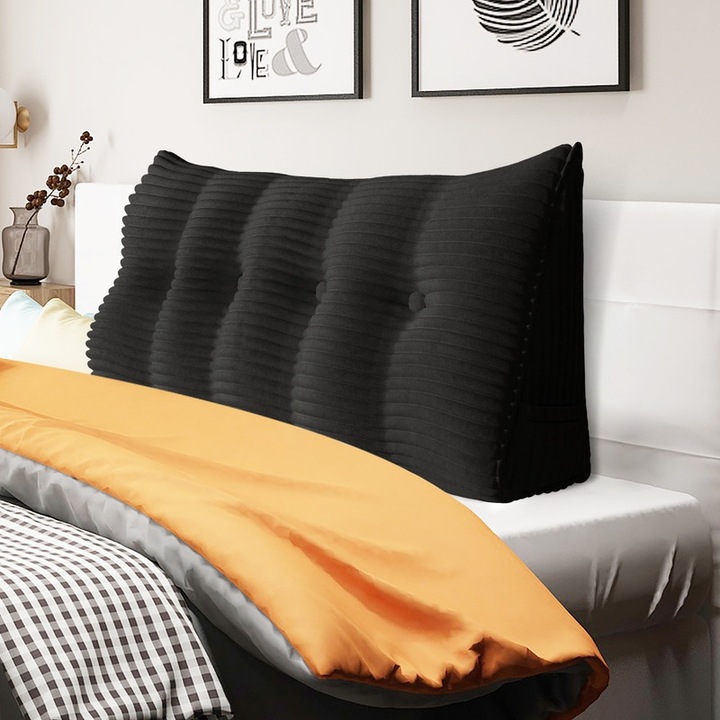 Perna triunghiulara strusery, suport pentru citit, 140cm, neagra, cu buzunare laterale