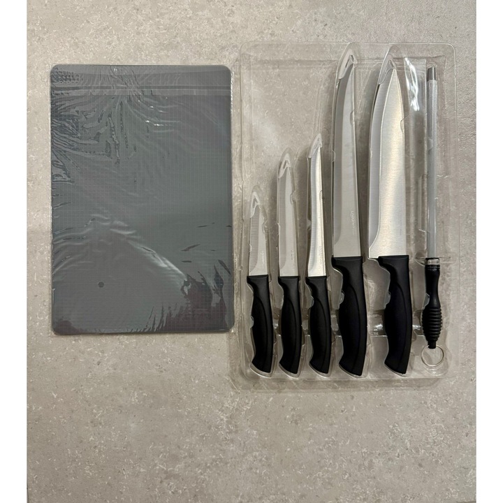 Set Cutite Bucatarie, Lame Inoxidabile, Covorase de taiere, Ascutitor inclus