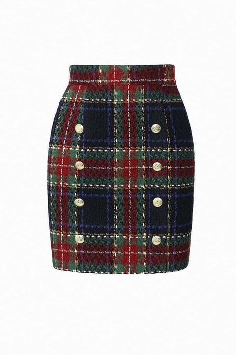 AVENUE No.29, Fusta mini cu model in carouri, Verde/Visiniu/Bleumarin, 2XL