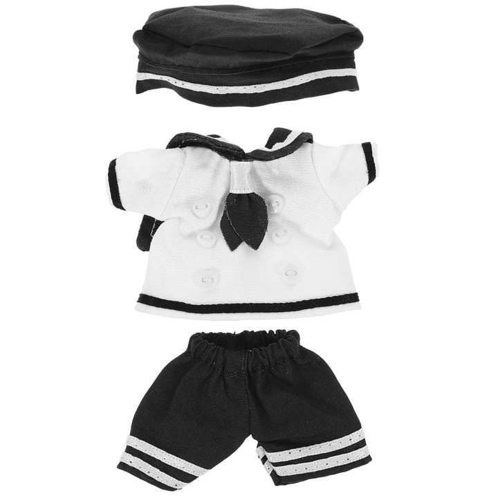 YANYXR, haine pentru papusi BJD din material textil, costum marinaresc cu palarie si pantaloni, negru/alb, dimensiuni haine 6 x 4 x 0.5 cm, palarie 6 x 6 x 2 cm