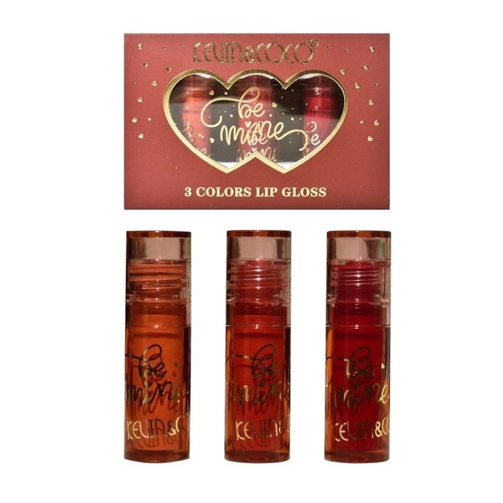 Fényes rúzskészlet, Flo Be Mine 3 szín, szájfény, rózsaszín-piros