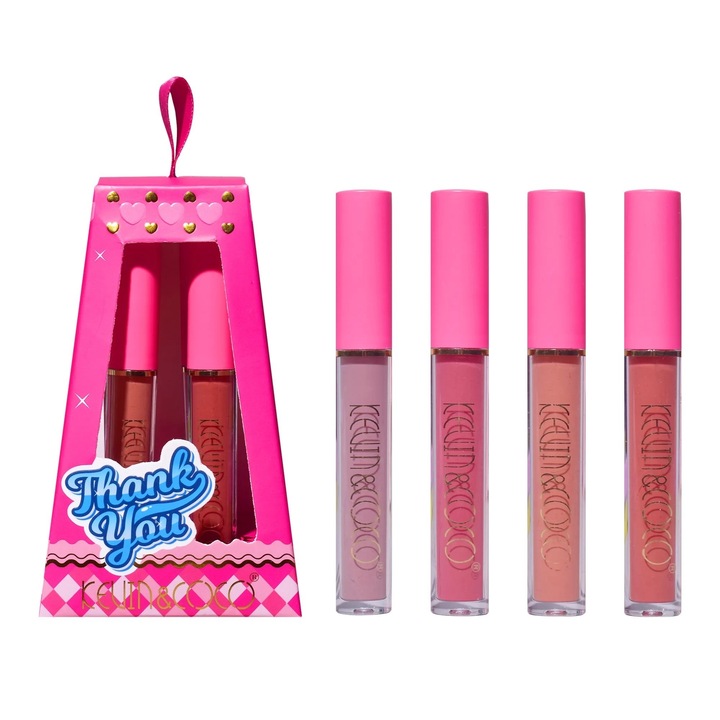 Set 4 Lip Gloss-uri de Buze, KEVIN & COCO, Bubble Cloud Girl, Roz/Nude