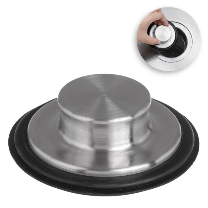 Dop ANGMAD, pentru chiuveta sau lavoarul de bucutarie, realizat din otel inoxidabil, diametru: 8cm, usor de instalat, inchidere etansa a scurgerii, culaore: argintiu